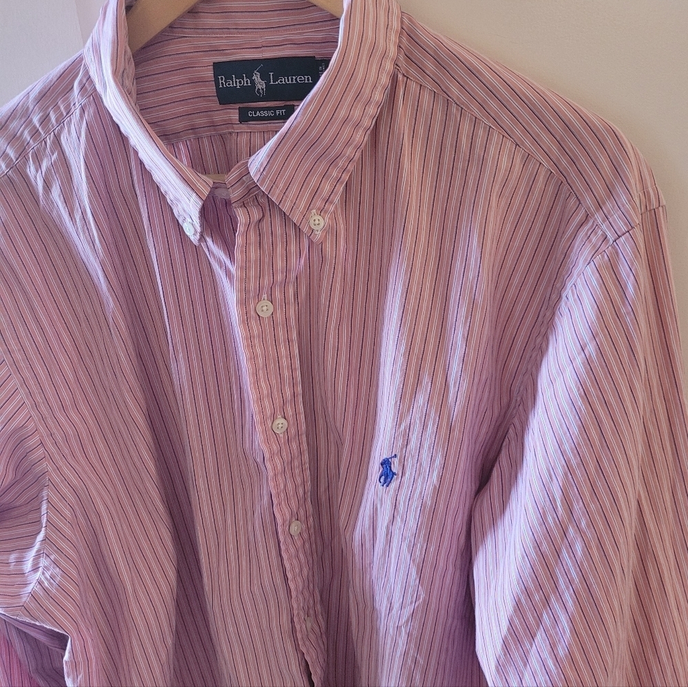 Ralph Lauren Men's Button Down Classic Fit Shirt Pink and White Stripe Size XXL - Picture 2 of 3